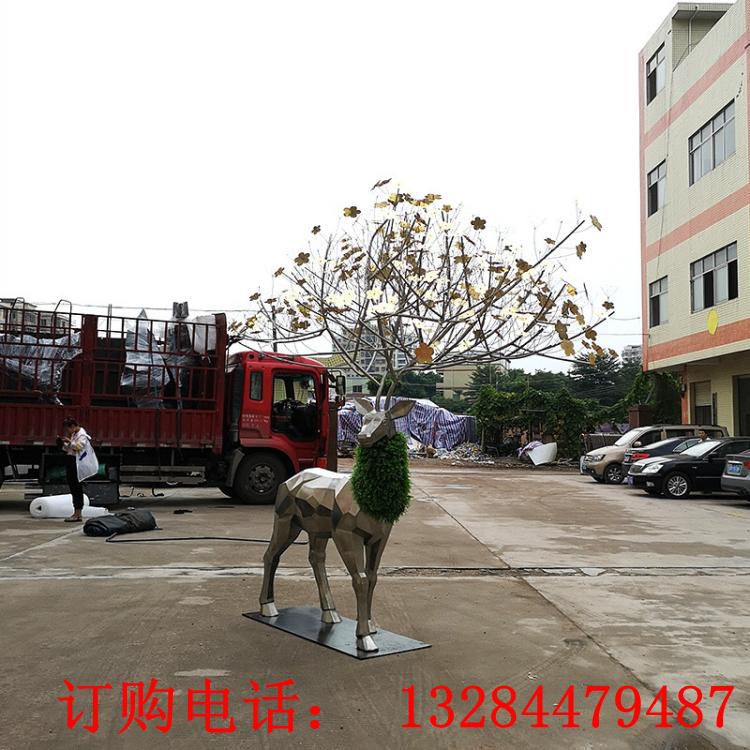 户外景观大型麋鹿雕塑不锈钢抽象创意园林酒店大堂落地摆件 (1)