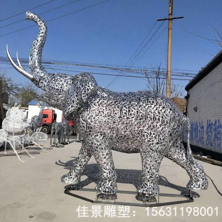 不锈钢景区镂空大象雕塑