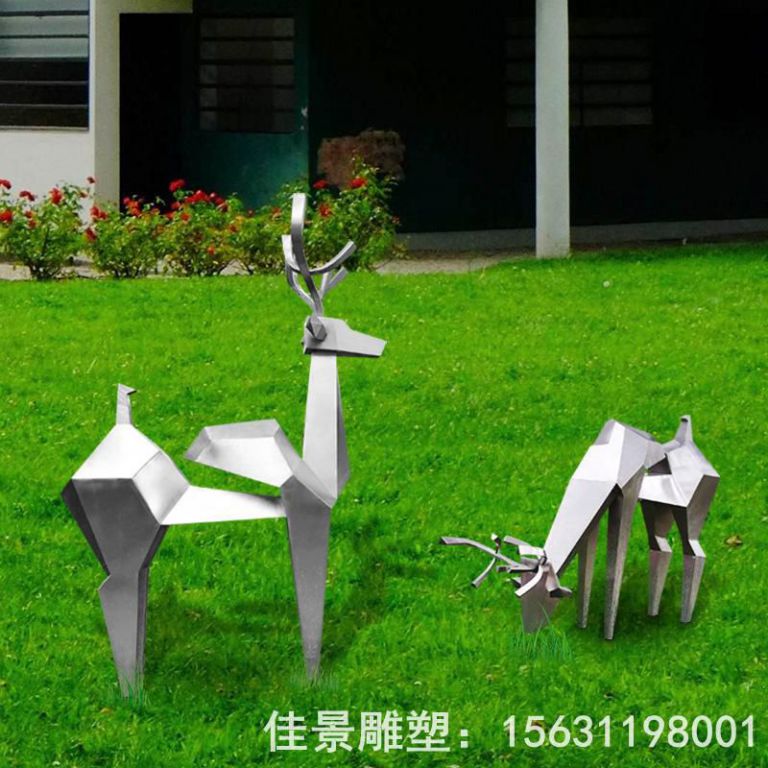 不锈钢草坪几何抽象鹿雕塑