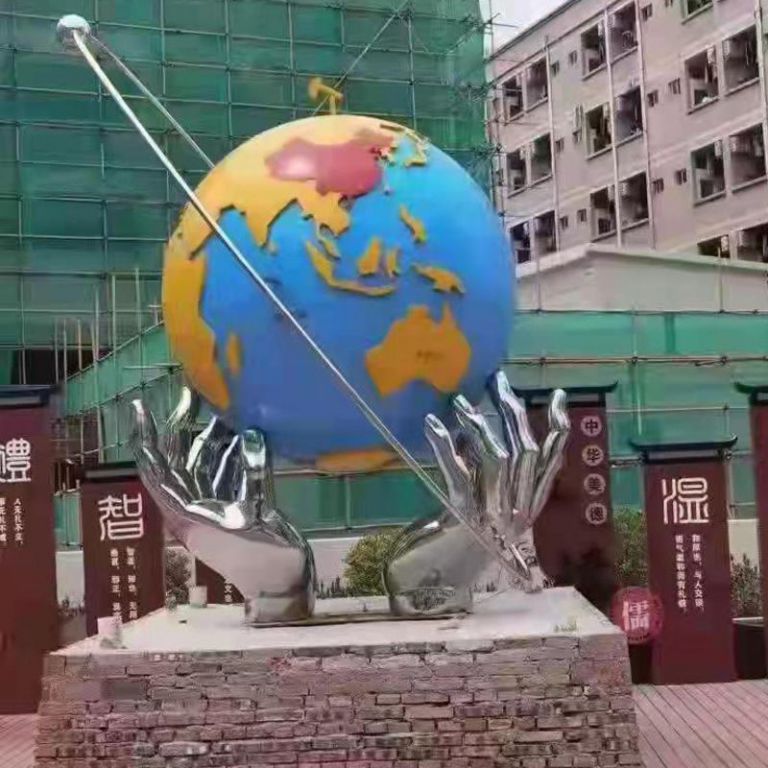 不锈钢彩绘地球仪景观雕塑