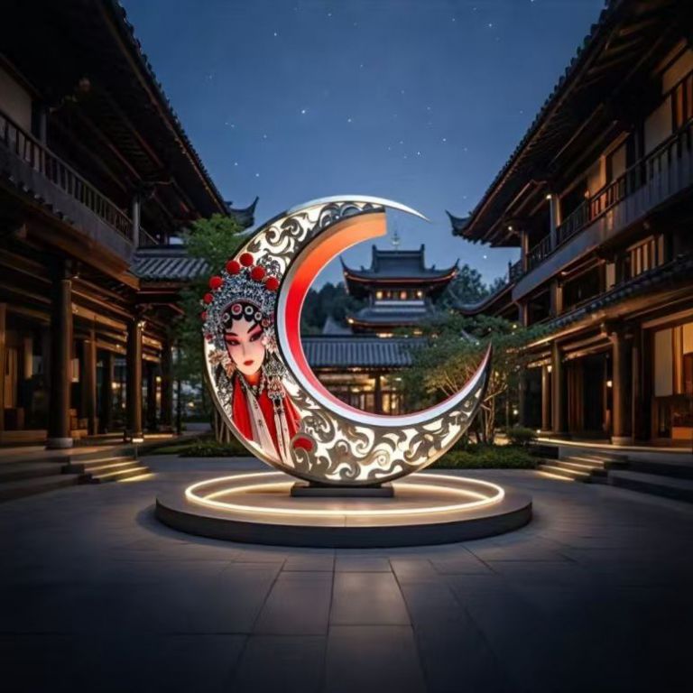国风月亮圆环不锈钢景观雕塑厂家