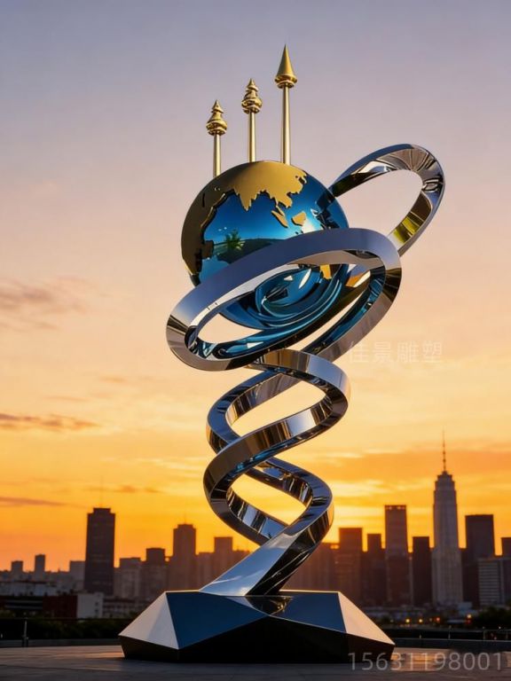 不锈钢飘带地球仪雕塑