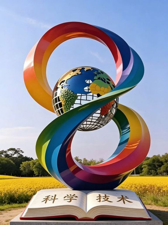 七彩飘带镂空球雕塑