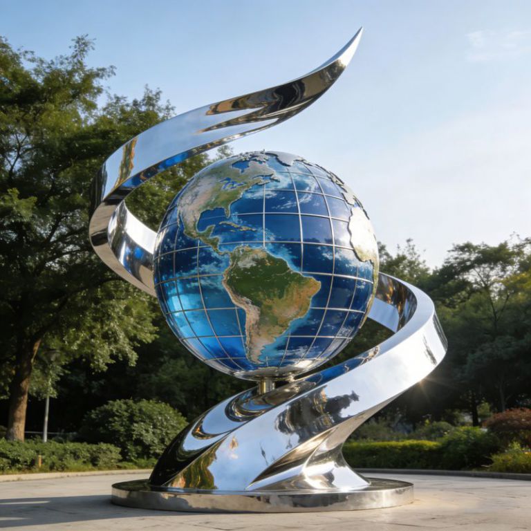 不锈钢创意地球仪雕塑